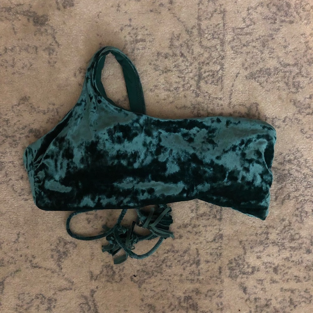 green velvet one shoulder bathing suit top